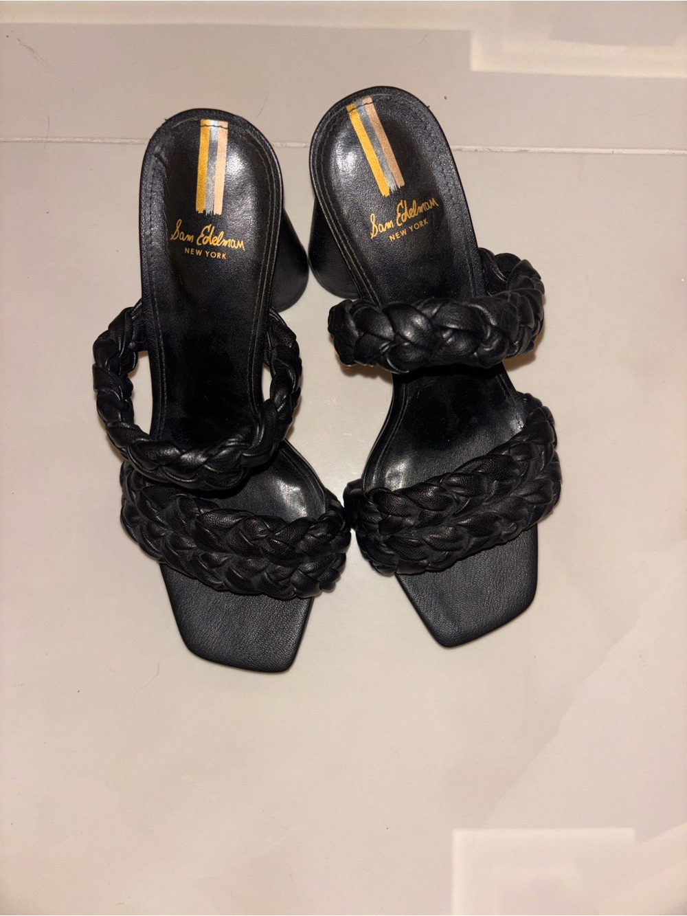 Sam Edelman Black Braided Double-Strap Block Heel Sandals